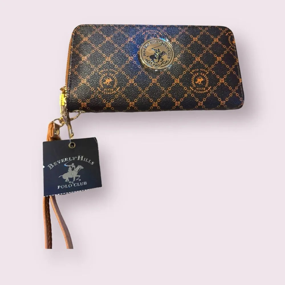 Beverly‎ Hills Polo Club Long Wallet With Strap Color Brown New